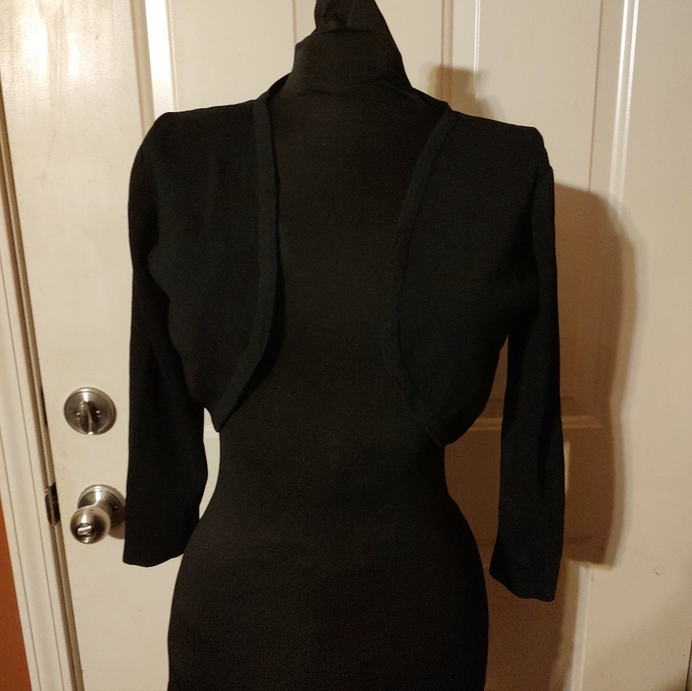 🐈‍⬛🖤🐈‍⬛ Elegant Silky Vtg Max Studio Onyx Black Cropped Cardigan Jacket - S